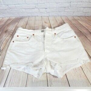 Levi's 501 Distressed Frayed Denim Shorts High Rise Off White SZ 27 Button Fly